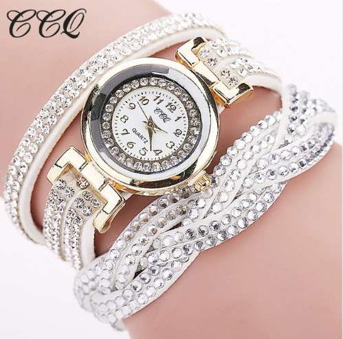 CCQ 2016 New Fashion Casual Quartz Women Rhinestone Watch Braided Leather Bracelet Watch