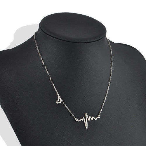 Fashion Women Heart Beat Pendant Necklace Stainless Steel with Chain Gold/Silver