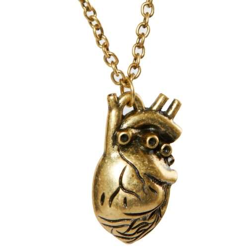 Retro 3D Anatomical Human Hollow Heart Pendant Necklace Sweater Chain