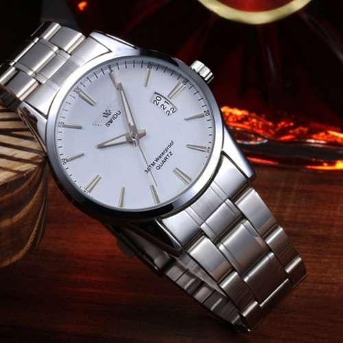 Cool New Waterproof Strap Date Stainless Steel Band Round Dial Sport Quartz Analog Wrist Watch Watch