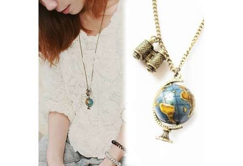 New Vintage Globe Necklace Planet Earth World Map Art Pendant with Ball Chain Included