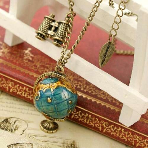New Vintage Globe Necklace Planet Earth World Map Art Pendant with Ball Chain Included