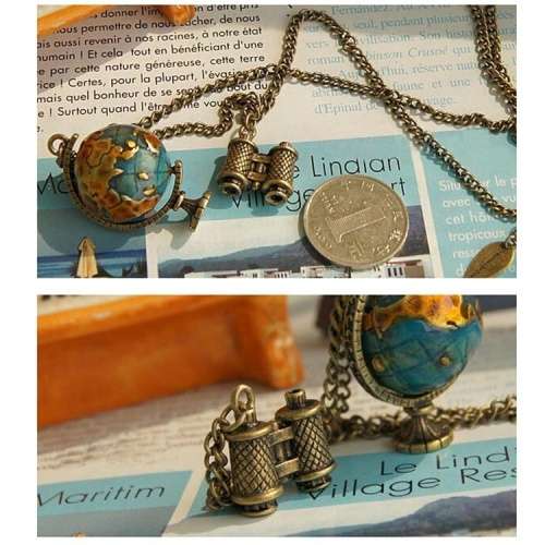 New Vintage Globe Necklace Planet Earth World Map Art Pendant with Ball Chain Included