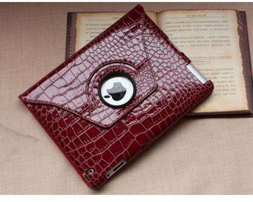360 Rotating Stand Crocodile Leather Magnetic Smart Case Cover For iPad 2 Dark Red