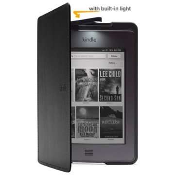 Black Leather Case Cover For Amazon Kindle Touch with Built in Light Original Design