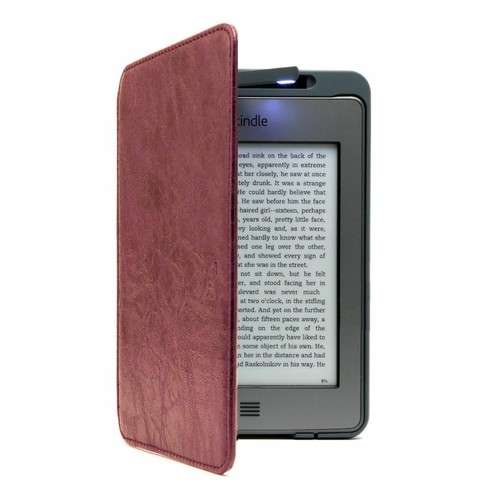 Purple Leather Case Cover For Amazon Kindle Touch with Built in Light Original Design