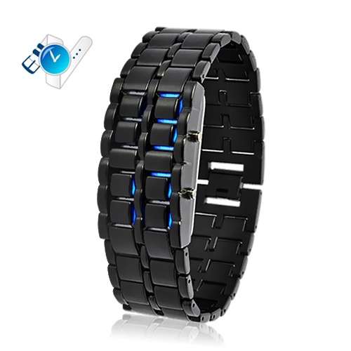 Army Style Invigorating Blue LED Dark Watch with Metal Bracelet