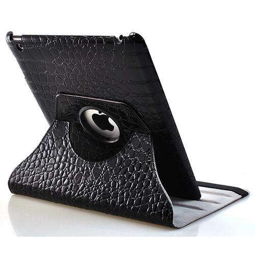 360 Rotating Stand Crocodile Leather Magnetic Smart Case Cover For iPad 2 Black