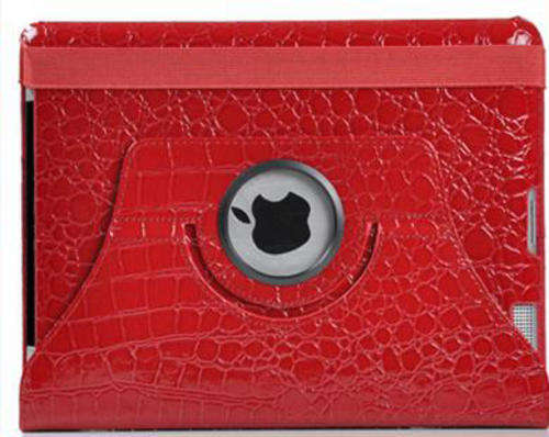 360 Rotating Stand Crocodile Leather Magnetic Smart Case Cover For iPad 2 Red