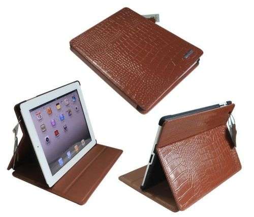 360 Rotating Stand Crocodile Leather Magnetic Smart Case Cover For iPad 2 Dark Brown