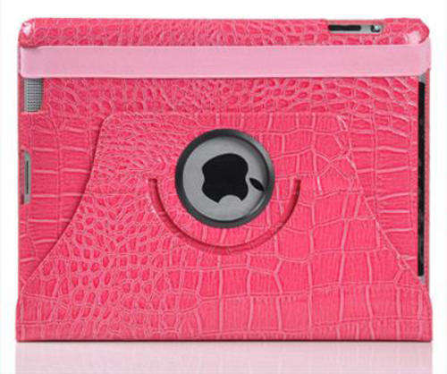 360 Rotating Stand Crocodile Leather Magnetic Smart Case Cover For iPad 2 Pink