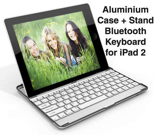 Slim Bluetooth Aluminium Metal Case Keyboard Stand for iPad 2 White / Black