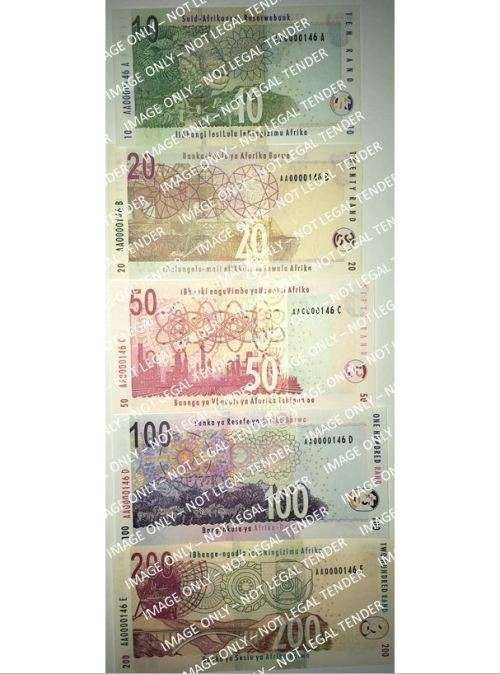 Gill Marcus | 1st Issue | Set of AA #146 Series Big Five UNC Notes with Identical Serial Numbers |
