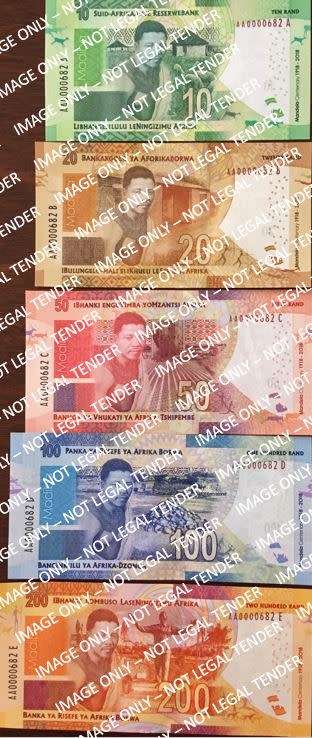 L Kganyago | Set of Nelson Mandela Centenary series low-AA# same-numbered banknotes