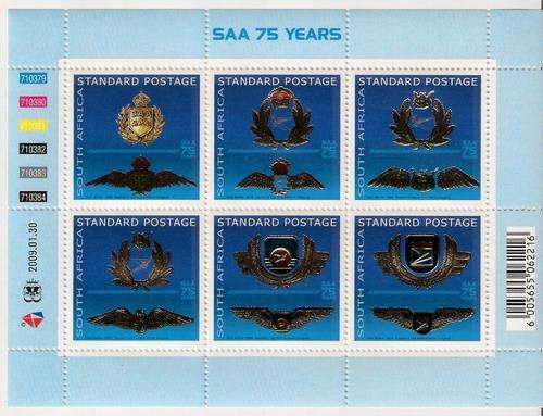 SAA 75 YEARS SHEETLET OF 6 STAMPS AS PER SCAN - LOVELY GOLD COLOUR EMBOSSING