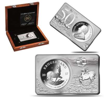 3 oz 50th Anniversary Krugerrand 1 oz + 2 oz Fine Silver Bar Set South Africa 2017