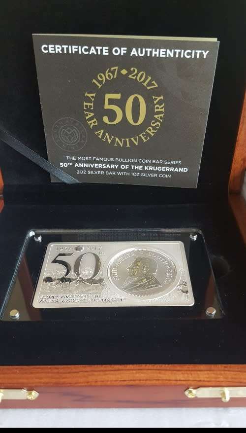 3 oz 50th Anniversary Krugerrand 1 oz + 2 oz Fine Silver Bar Set South Africa 2017