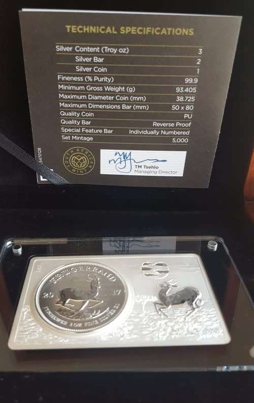 3 oz 50th Anniversary Krugerrand 1 oz + 2 oz Fine Silver Bar Set South Africa 2017