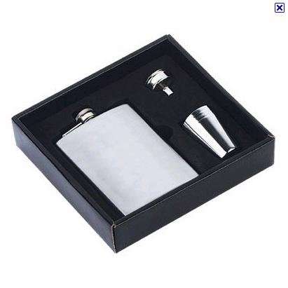 Hip Flask, 6oz stainless steel, with funnel and 4 cups