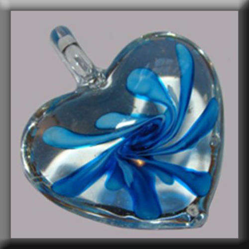 Lampglass Heart shaped Pendant Clear in colour with Blue detail