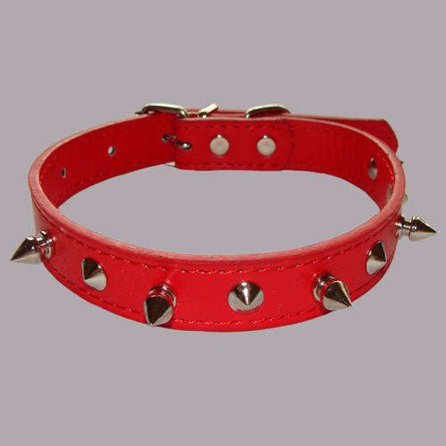 Fido Dog Collar with Spike Shape Studs - Red (44cm) For Medium Dog