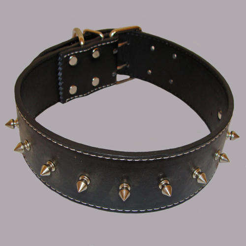 Fido Dog Collar with Spike Shape Studs - Black (63cm) For Large Dog