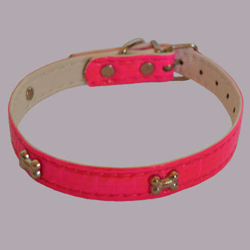 Fido Reflective Dog Collar with Bone Shape Studs - Pink (36.5cm) For Small Dog