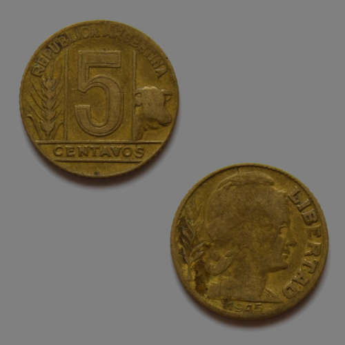 5 Centavos 1945 Republic of Argenina Coin - Oudiné's portrait of liberty (16.7mm)