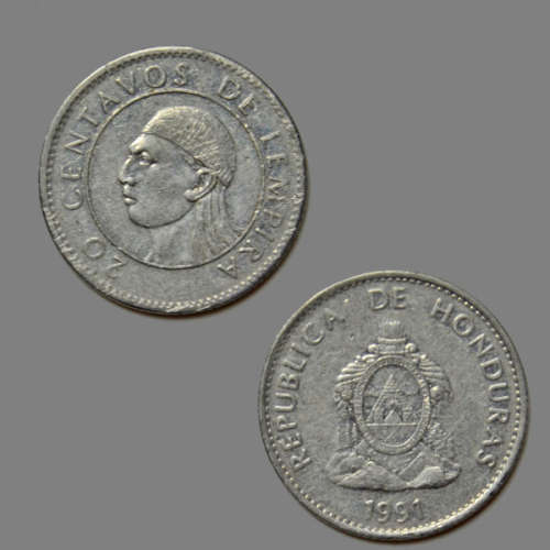 20 Centavos 1991 Honduras Coin - Portrait of Lempira (without feathers) to the left, in a circle.