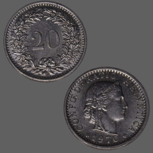 Switzerland 20 rappen 1970 Coin