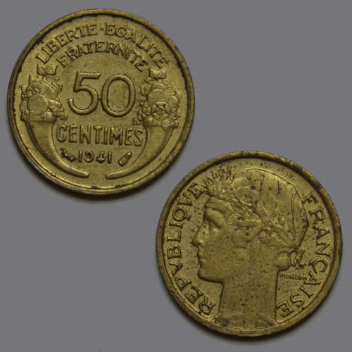 France 50 centimes 1941 Aluminium-Bronze yellow color Coin