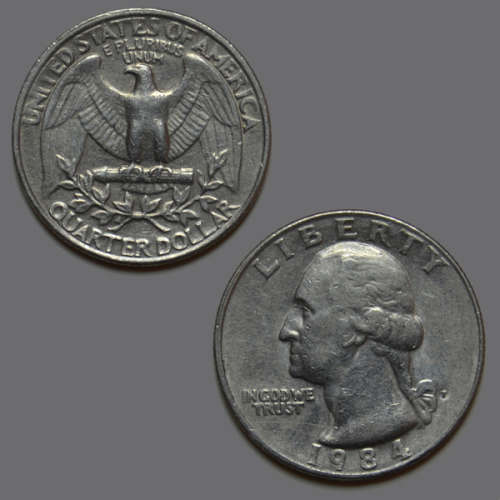 USA Quarter dollar 1984 Washington Quarter Mintmark "P" Philadelphia Coin