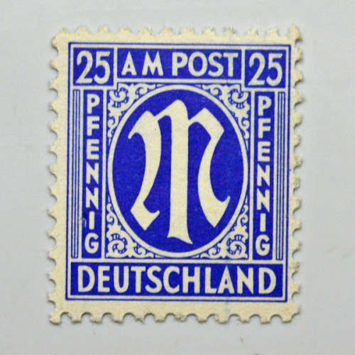 German Deutshland AM Post - 1945 German Print 25pfg - Blue - British American Zone