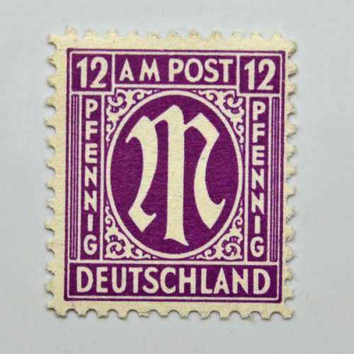 German Deutshland AM Post - 1945 German Print 12pfg - Purpil - British American Zone