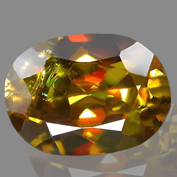 Titanite 1.90ct Yellow Brown Tints of Green and Red Colour Oval, Gemstone