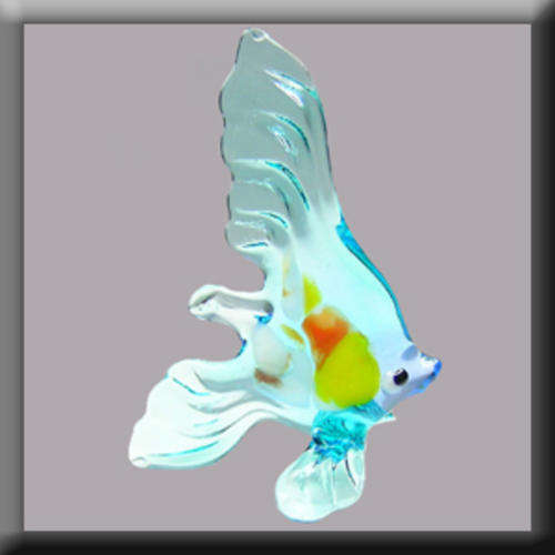 100% Handmade Lampglass Fish figurine, light blue with multi-colour belly
