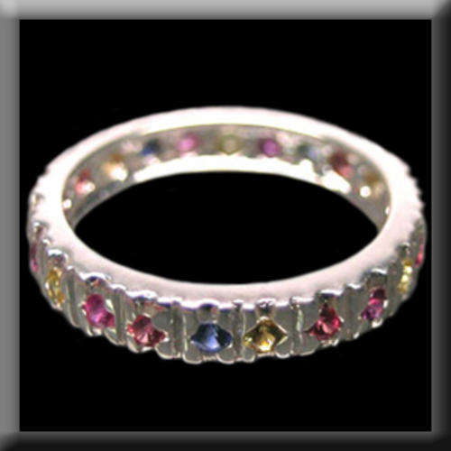 Multi-Colour 23 Stone, Various Coloured Sapphire Silver Ladies Ring