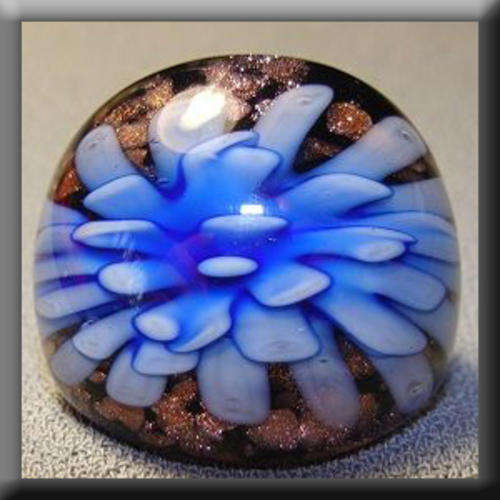 Lampglass Flower Imprint Ring, Bronze, Blue and Black