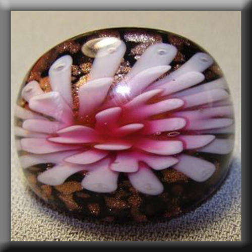 Lampglass Flower Imprint Ring, Bronze, Lilac and Black