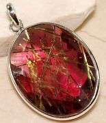 44CT Rutilated Quartz 100% Pure 925 Solid Sterling Silver Pendant 1 3/4" + incl .925 Silver Chain