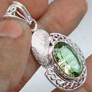 INCREDIBLE NATURAL GREEN AMETHYST GEMSTONE 925 STERLING SILVER PENDANT+INCL .925 SILVER CHAIN