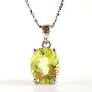 3.4ct Genuine Lemon Quartz Pendant 925 Sterling Silver Oval Cut +.925 Sterling Silver Chain