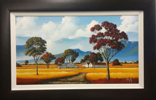 FARM - AN ORIGINAL NICKY VAN RENSBURG PAINTING 700 x 400 MM (Value R 5900)
