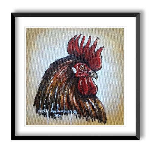Rooster1- AN ORIGINAL NICKY VAN RENSBURG PAINTING 150 x 150 MM - KITCHEN DECOR (Value R950)