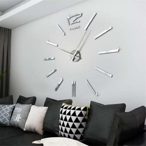 MODERN 3D MINI DIY MIRROR WALL CLOCK - Silver
