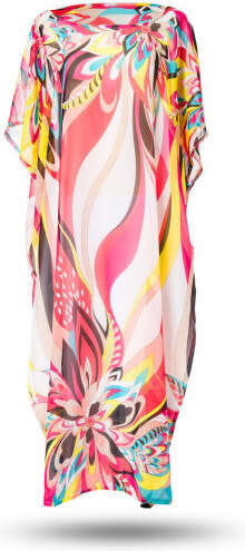 Artistic Colorful Floral Print Chiffon Beach Kaftan Smock - Beach Dress