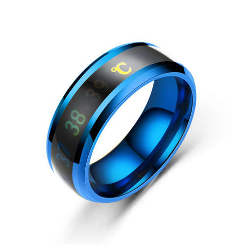 Unisex Vibrato Titanium Steel Thermochromic Ring - Blue Temperature Ring - Size 10,11,12