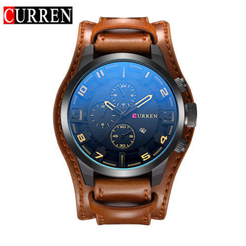 CURREN 8225 MEN`S LEATHER DUAL SPORTS WATCH