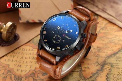 CURREN 8225 MEN`S LEATHER DUAL SPORTS WATCH
