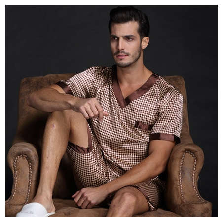 Brown Silk Men`s Summer Pajama Set